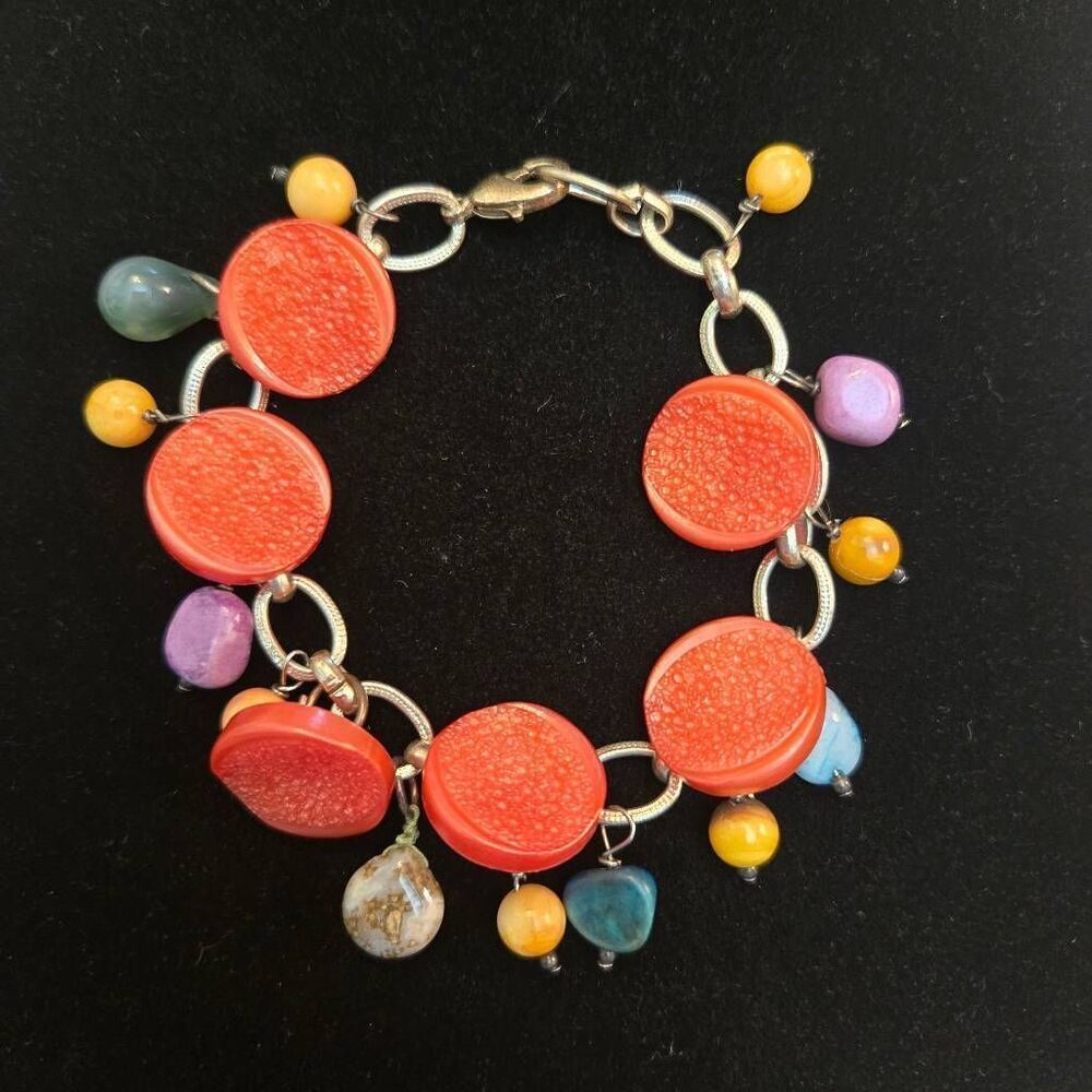Vintage Button & Bead Bracelet Gold Tone
